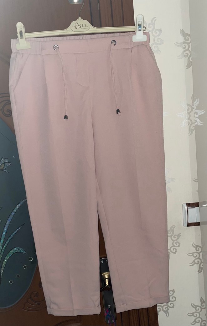 Pembe Midi Kadın Kumaş Pantolon - Görsel 3