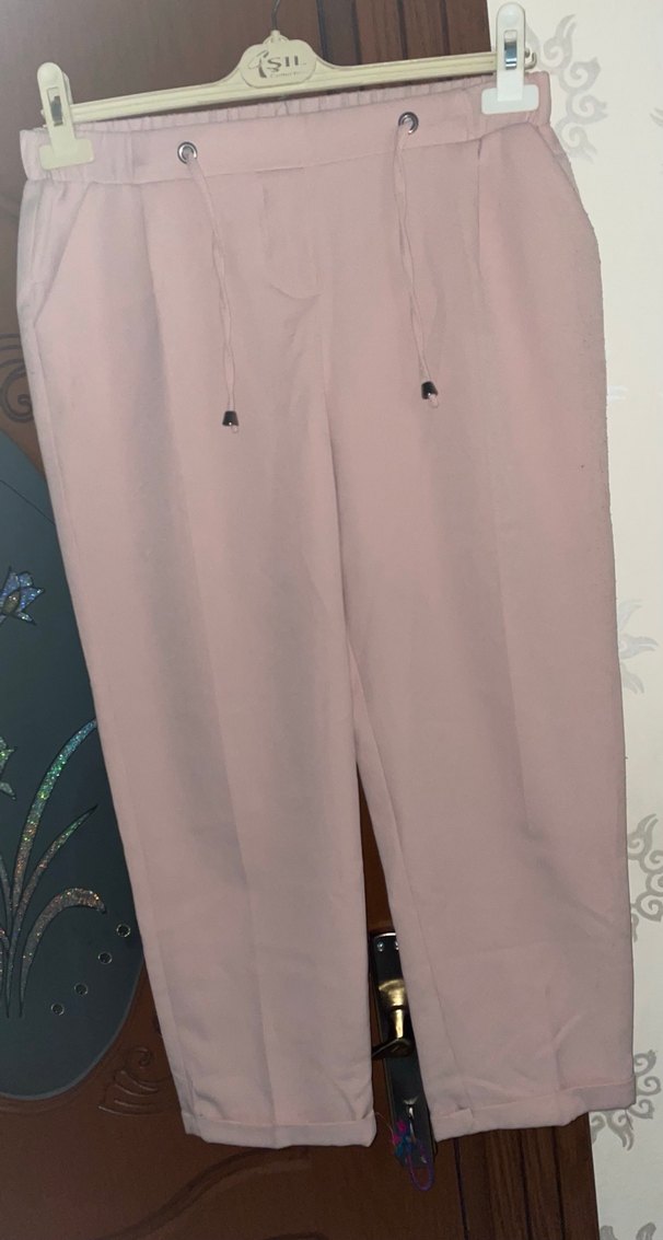 Pembe Midi Kadın Kumaş Pantolon - Görsel 2