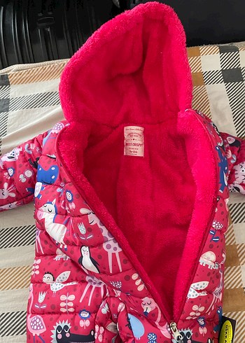 Renkli Desenli Kürklü Kapüşonlu Bebek Tulumu - Görsel 2