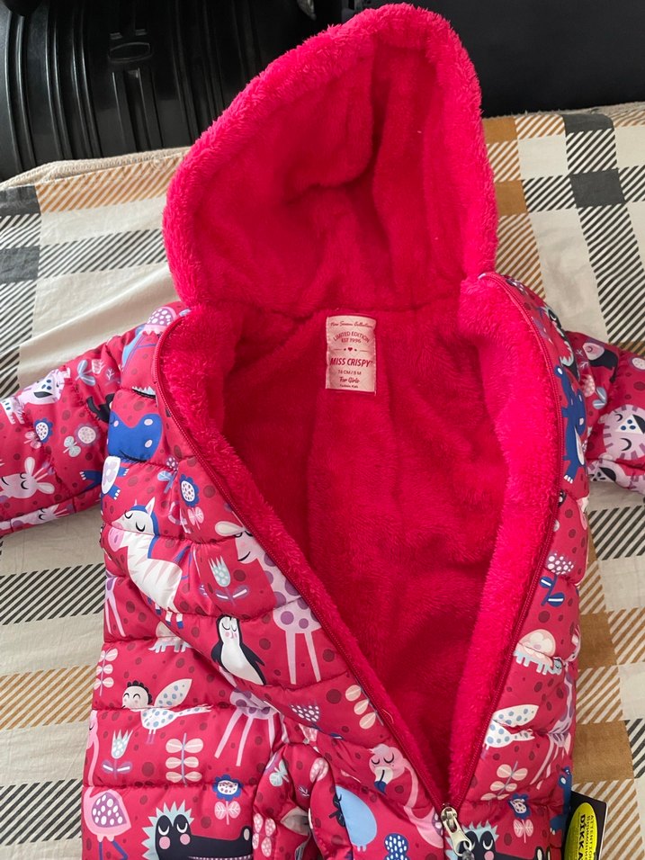 Renkli Desenli Kürklü Kapüşonlu Bebek Tulumu - Görsel 2