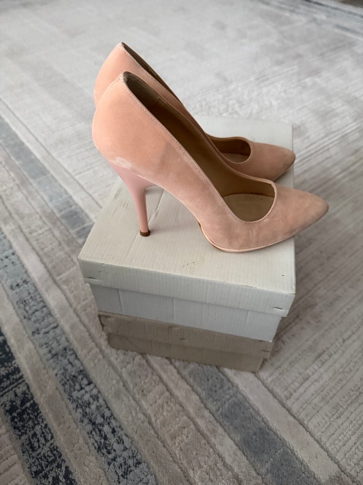 Bej Süet Stiletto Kadın Ayakkabı - Görsel 5