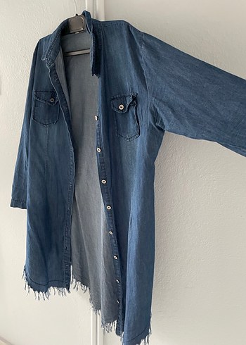 Düğmeli Mavi Uzun Kollu Kot Gömlek - Görsel 3