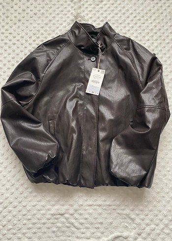 Zara marka orijinal yeni sezon Suni Deri Dik Yaka Ceket - Görsel 4