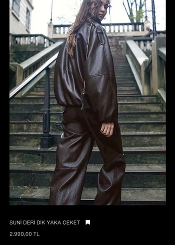 Zara marka orijinal yeni sezon Suni Deri Dik Yaka Ceket - Görsel 2