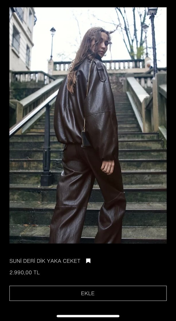 Zara marka orijinal yeni sezon Suni Deri Dik Yaka Ceket - Görsel 2