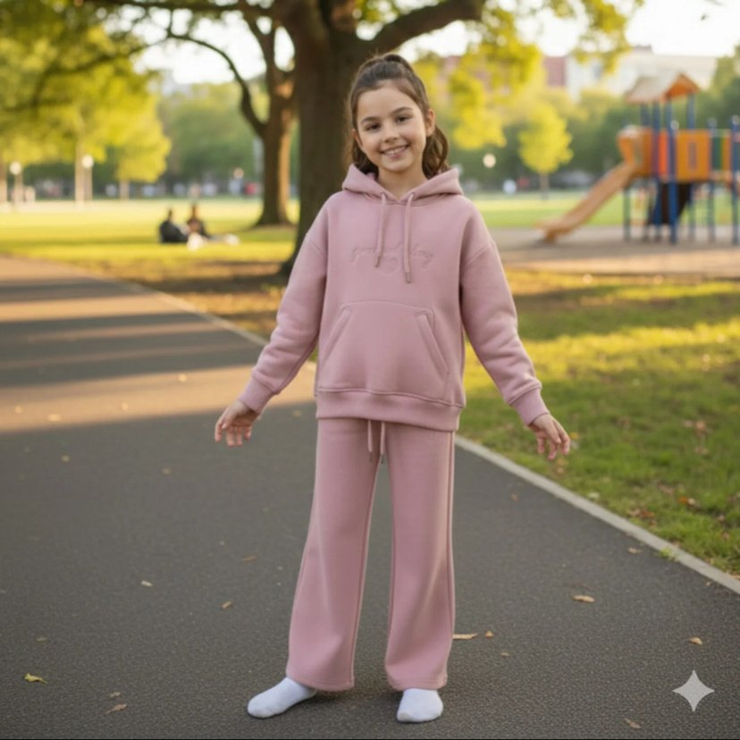 Kızlar için Rahat Kesim Pembe Eşofman Takımı - Görsel 2