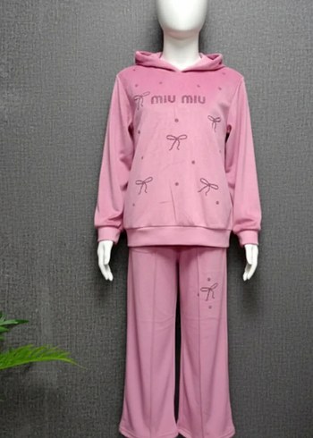 Pembe Kapüşonlu Kız Eşofman Takımı kadife - Görsel 2