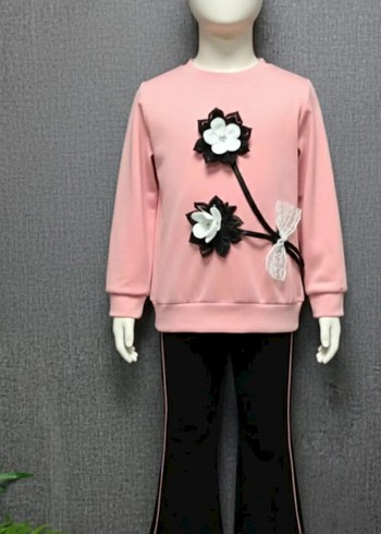 Pembe Çiçekli Triko Sweatshirt - Görsel 2
