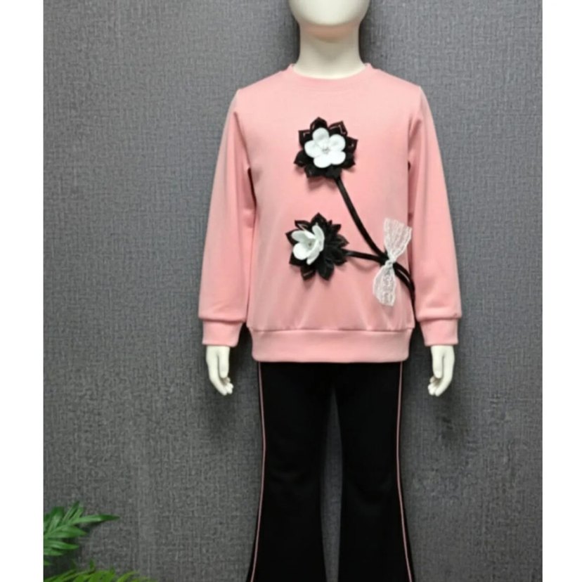 Pembe Çiçekli Triko Sweatshirt - Görsel 2