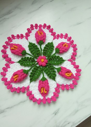 Pembe Çiçekli Örgü Dekoratif - Görsel 2