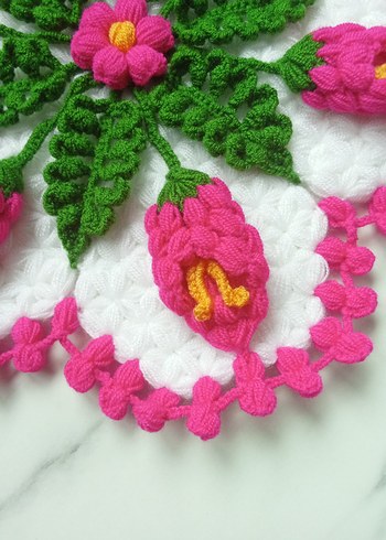 Pembe Çiçekli Örgü Dekoratif - Görsel 3