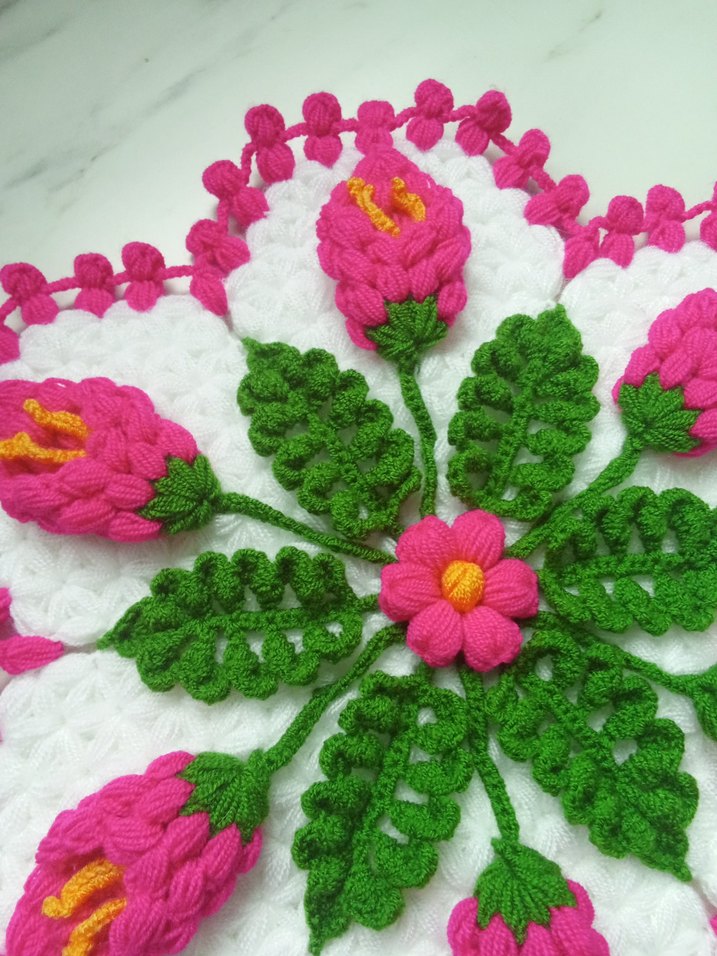 Pembe Çiçekli Örgü Dekoratif - Görsel 4