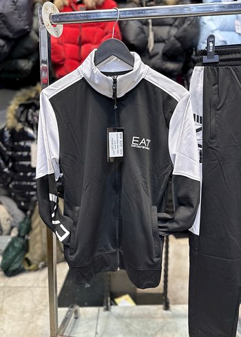 EA7 Siyah Beyaz Fermuarlı Erkek Eşofman - Görsel 2