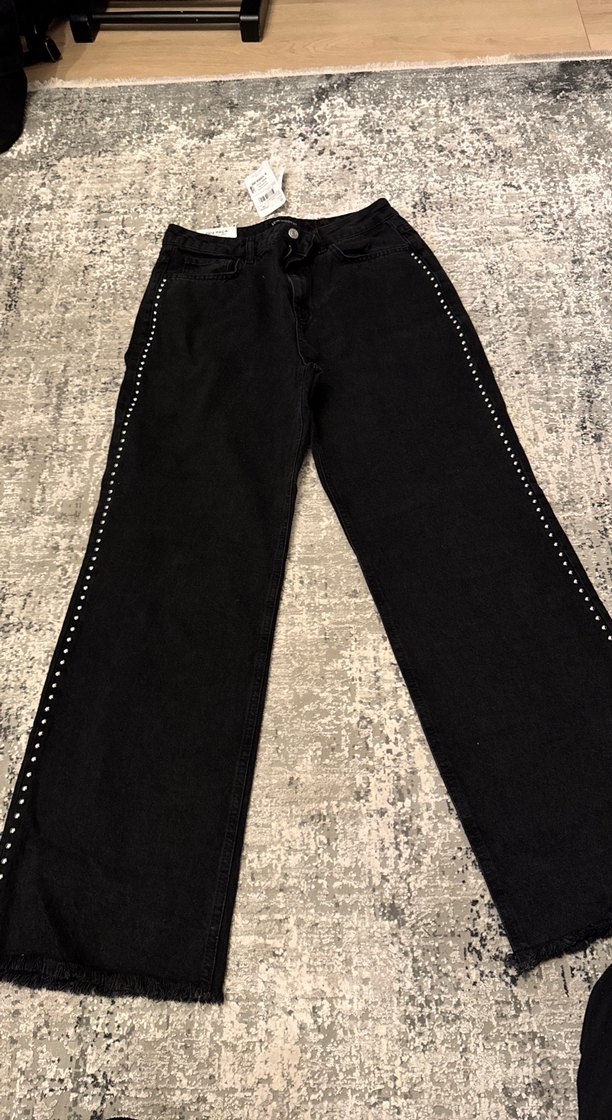 Siyah Kadın Nakışlı Kadın Kot Pantolon - Görsel 3