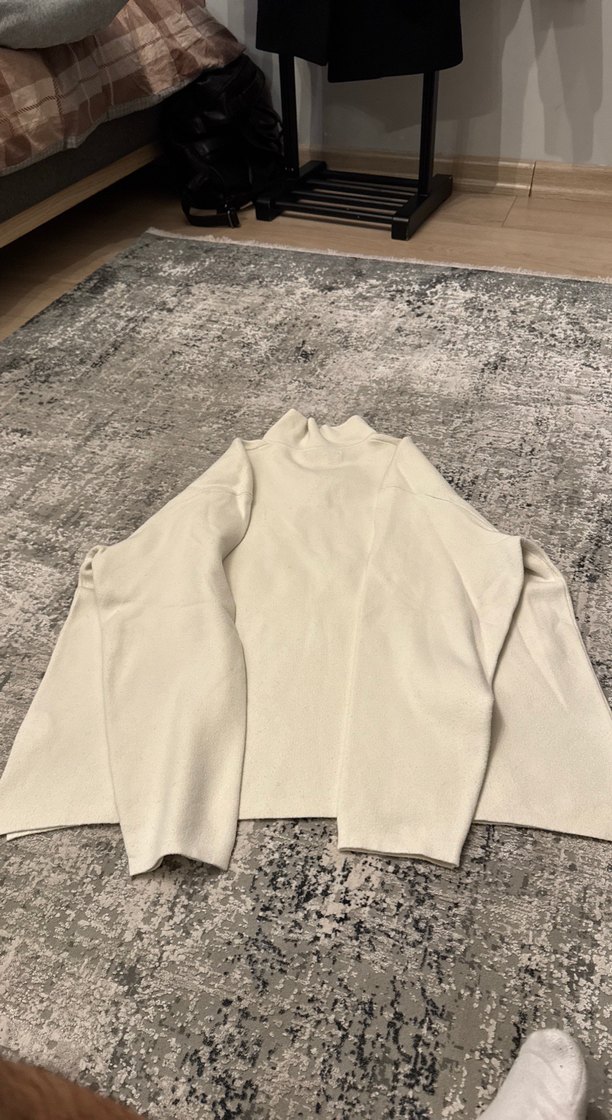 Bej Keten Erkek Polo Yaka Uzun Kollu Kazak - Görsel 2