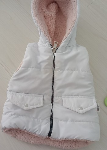 Kapüşonlu Fermuarlı Kız Çocuk Beyaz Yelek - Görsel 4