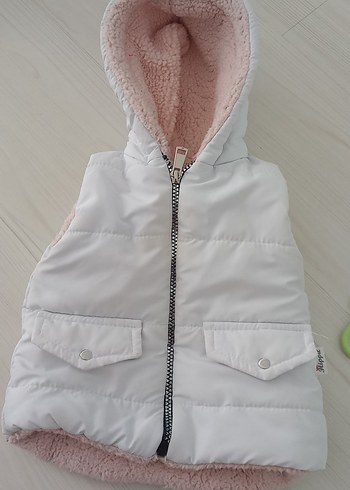 Kapüşonlu Fermuarlı Kız Çocuk Beyaz Yelek - Görsel 3