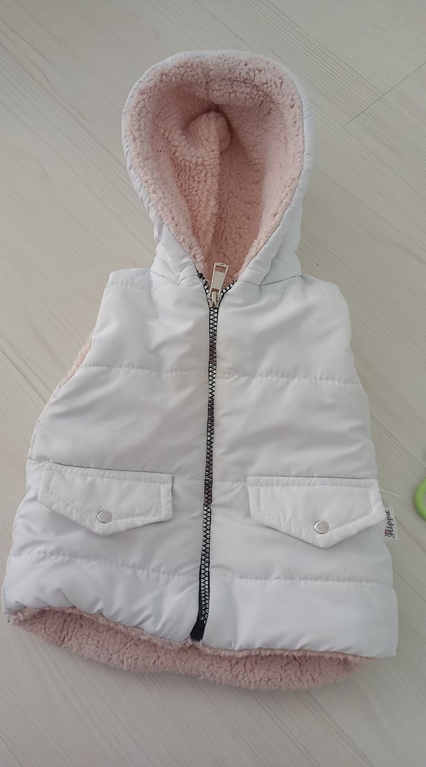 Kapüşonlu Fermuarlı Kız Çocuk Beyaz Yelek - Görsel 3