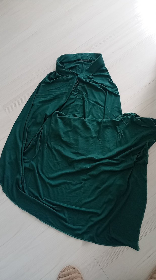 Drapeli Uzun Koyu yeşil hazır eşarp penye - Görsel 2