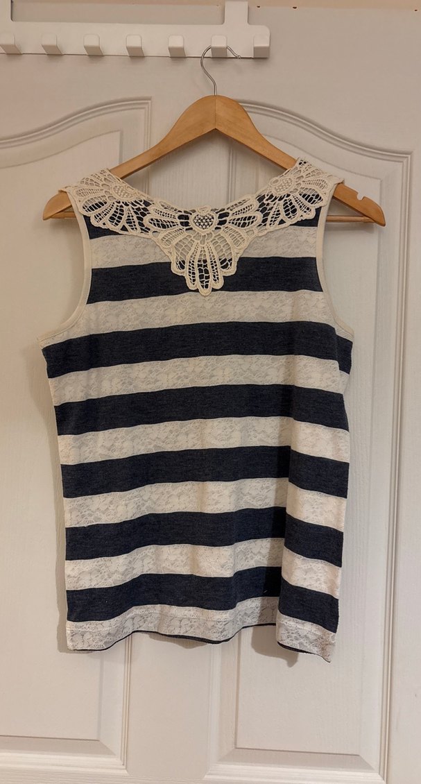 Bej Çizgili Dantel Detaylı Bohem Kadın Atlet - Görsel 2