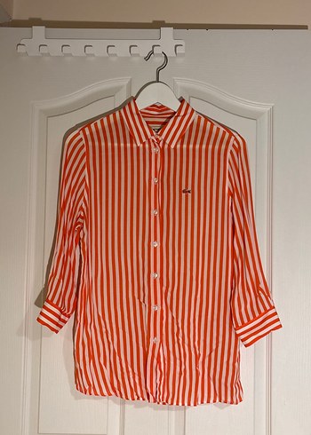 Turuncu Çizgili Uzun Kollu Kadın Gömlek - Görsel 4