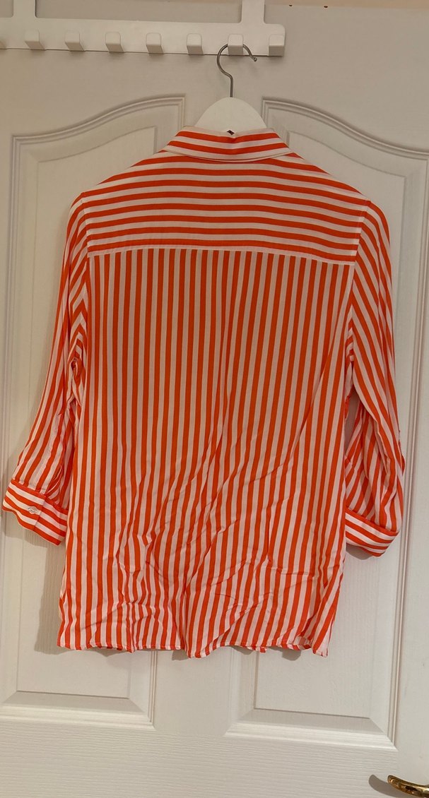 Turuncu Çizgili Uzun Kollu Kadın Gömlek - Görsel 2