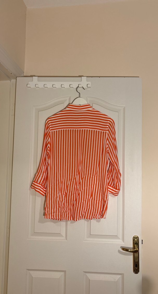 Turuncu Çizgili Uzun Kollu Kadın Gömlek - Görsel 3