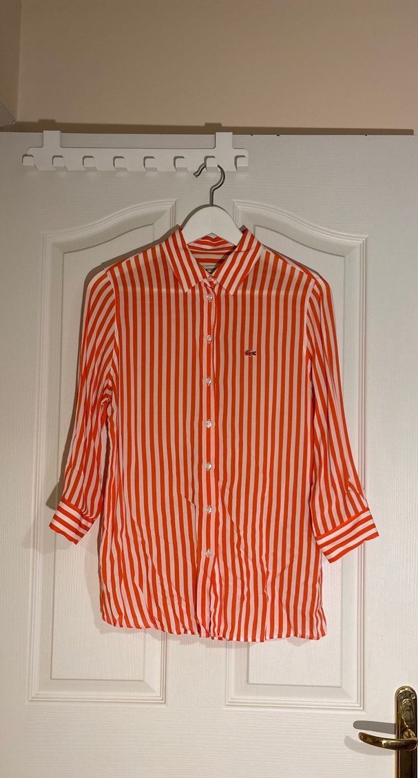 Turuncu Çizgili Uzun Kollu Kadın Gömlek - Görsel 4