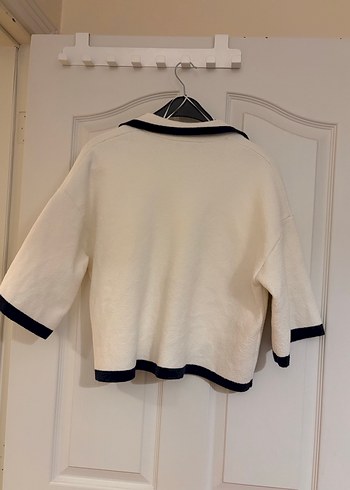 Düğmeli Beyaz Kısa Kollu Kadın Ceket Hırka - Görsel 2