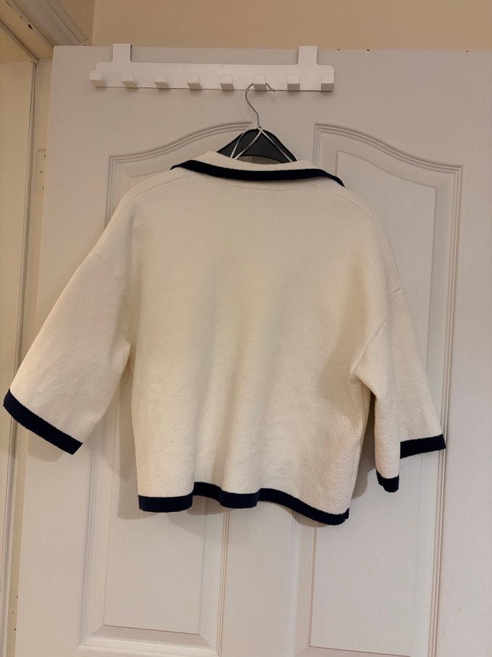 Düğmeli Beyaz Kısa Kollu Kadın Ceket Hırka - Görsel 2