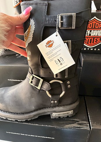 Harley Davidson Kadın Deri Biker Bot - Görsel 2