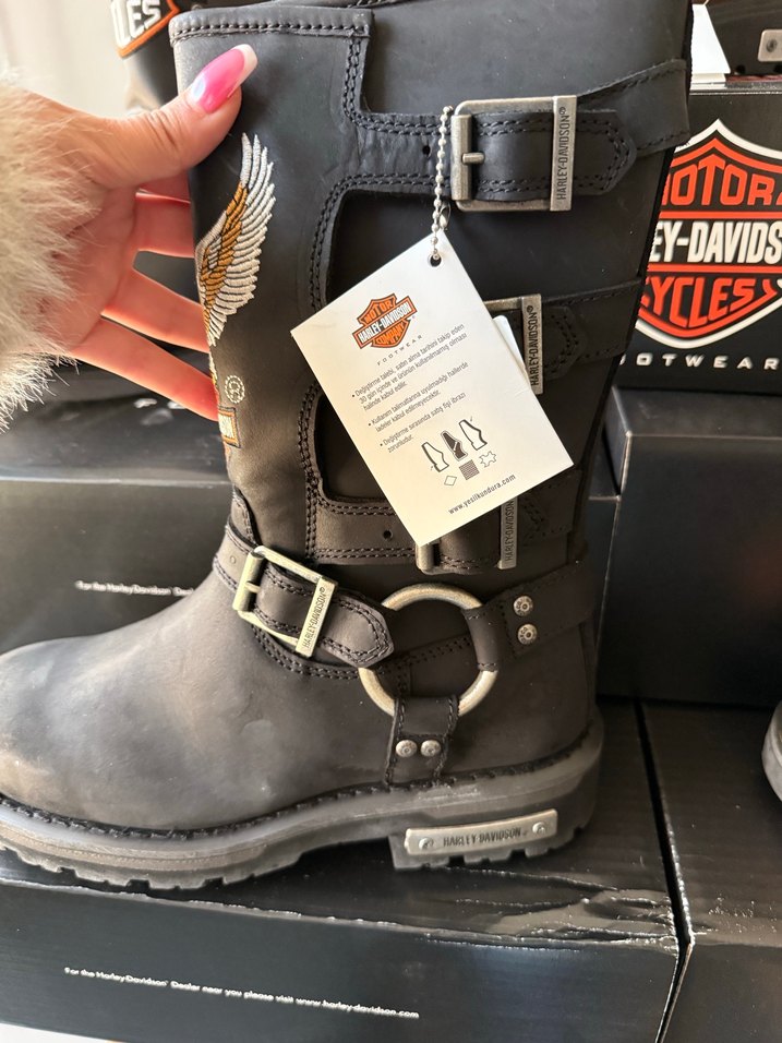 Harley Davidson Kadın Deri Biker Bot - Görsel 2