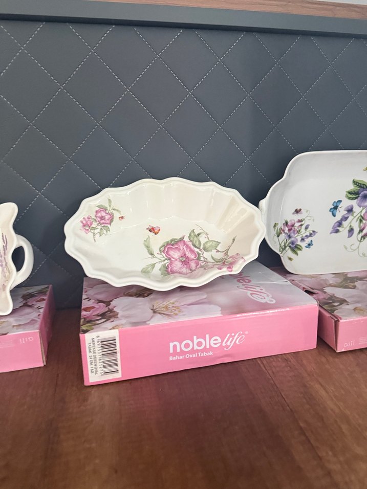 Pembe Pastel Gül Desenli Tabak Seti - Görsel 5