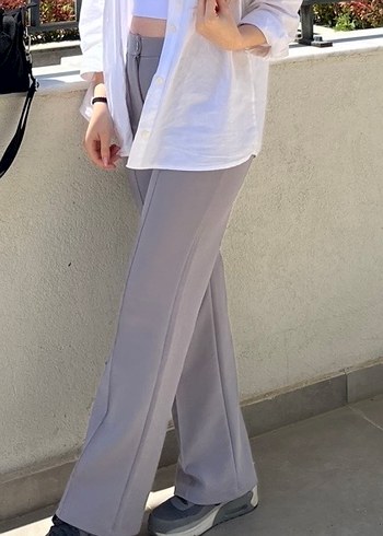 Düğmeli Gri Kadın Pantolon - Görsel 2