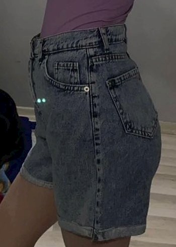 Düğmeli, gri, yüksek bel kot şort - Görsel 2