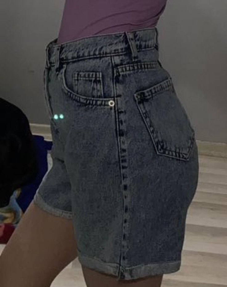 Düğmeli, gri, yüksek bel kot şort - Görsel 2