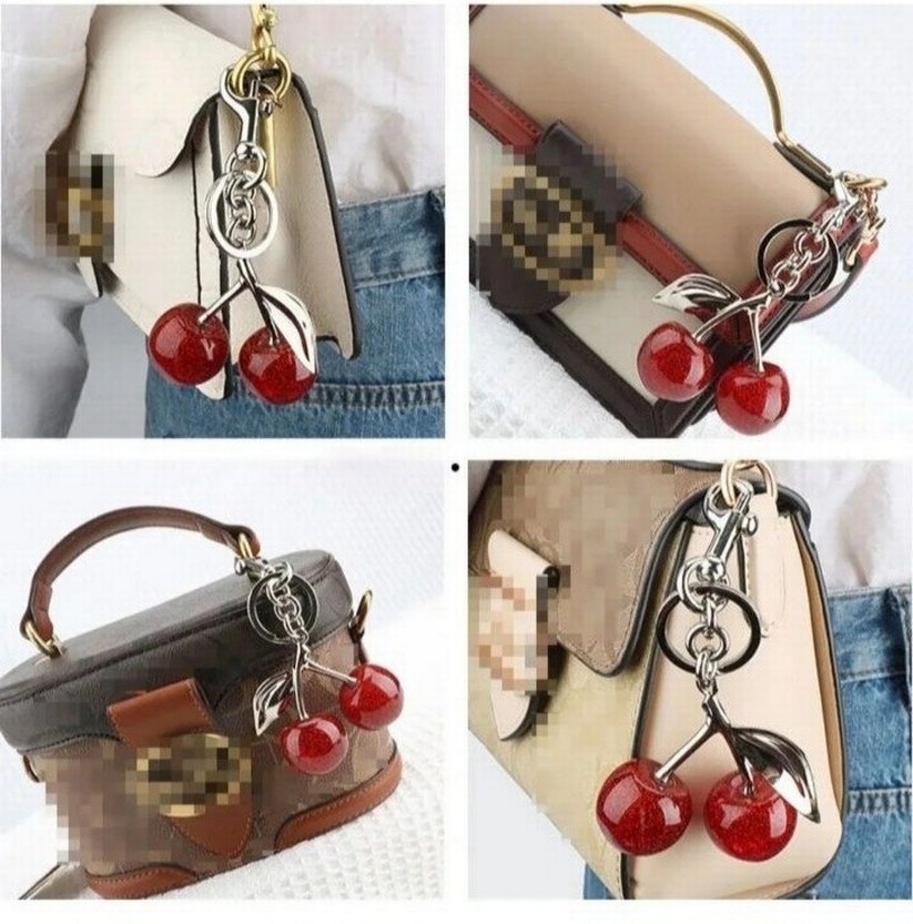 Parlak Kırmızı Zincir Detaylı Kiraz Anahtarlık - Görsel 2