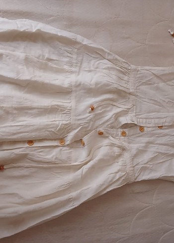 Düğmeli Beyaz Uzun Hamile Keten Etek - Görsel 2