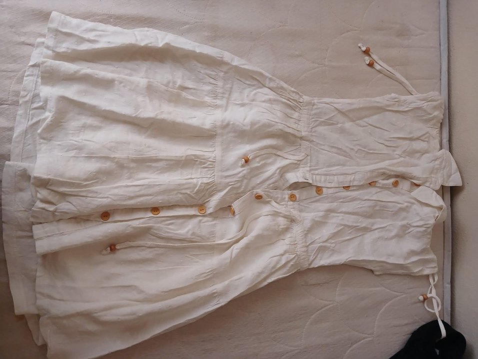 Düğmeli Beyaz Uzun Hamile Keten Etek - Görsel 2