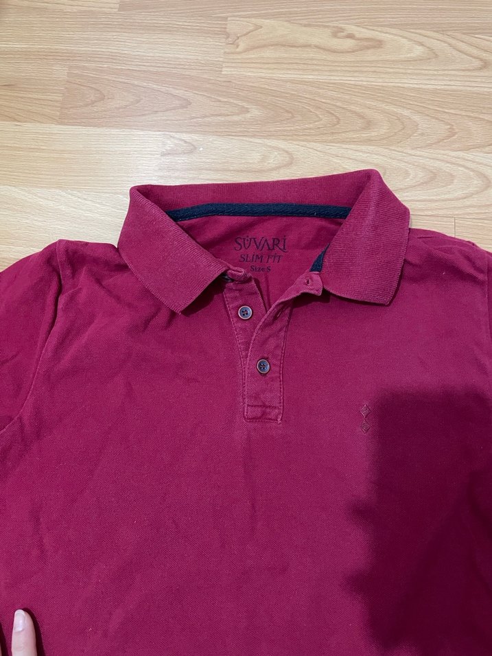 Bordo Düğmeli Kısa Kollu Polo Tişört - Görsel 2