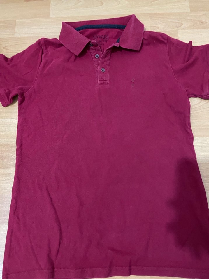 Bordo Düğmeli Kısa Kollu Polo Tişört - Görsel 3