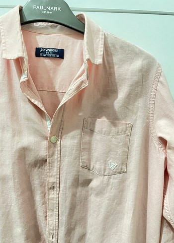 Pembe Düğmeli Uzun Kollu erkek Gömlek - Görsel 2
