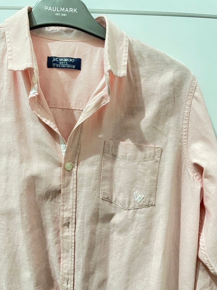 Pembe Düğmeli Uzun Kollu erkek Gömlek - Görsel 2