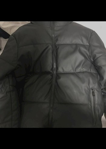 Siyah Deri Fermuarlı Kısa Kışlık erkek Mont - Görsel 2