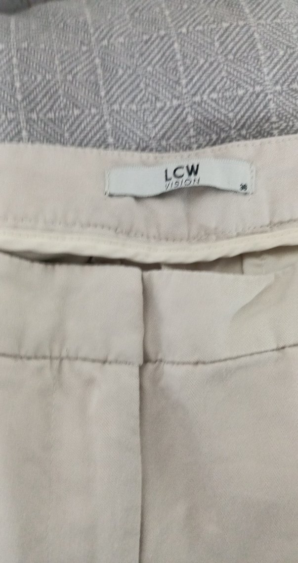 Bej Keten Kadın Kumaş Pantolon Midi Boy - Görsel 2