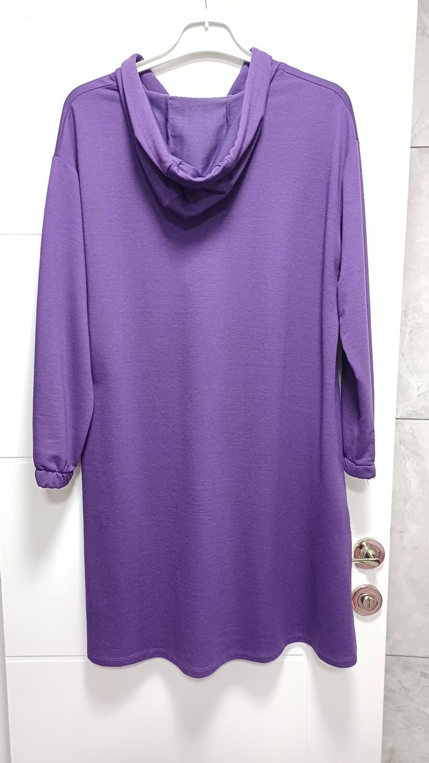 Düğmeli Mor Kapüşonlu Oversize Kadın Tunik - Görsel 3