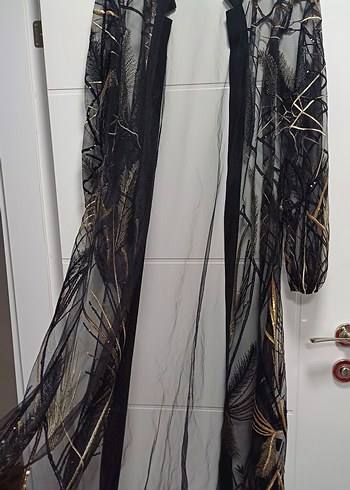 Uzun Gold nakışlı abaya - Görsel 4