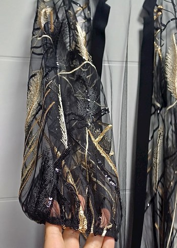 Uzun Gold nakışlı abaya - Görsel 7