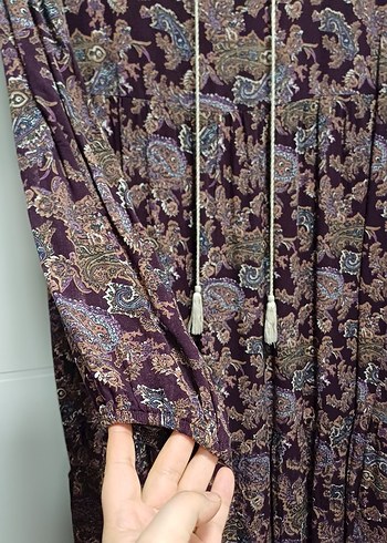 Püsküllü Bohem Bordo Uzun Elbise - Görsel 2