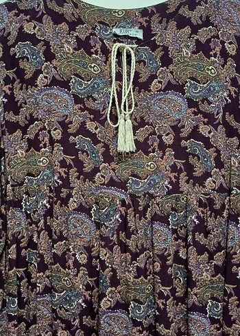 Püsküllü Bohem Bordo Uzun Elbise - Görsel 4